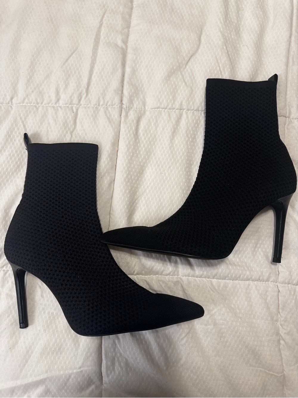 Zara Black Knit Pointed Toe Stiletto Ankle Booties